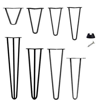 Image of 12 30cm Hairpin Table Legs (Set of 4) Furniture Leg Industrial Style Steel Pre Drilled Holes for Easy Installation, Protector Feet &amp; Screws Included (Black/2 Rods/10mm)