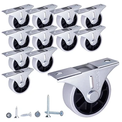 Image of SKIR&#039;CO (12 pcs) 40 mm Rubber Wheels, Furniture Castors, Fixed Casters, Non Swivel, Screws Included