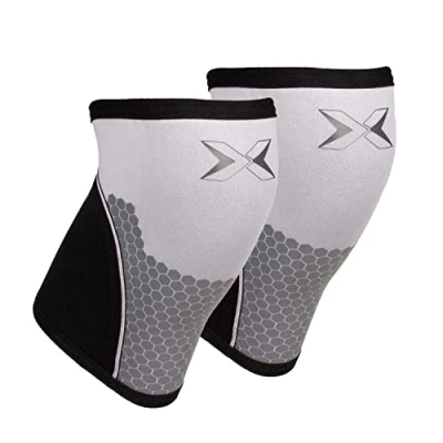 Image of PICSIL Neoprene Knee Pad Cross Training Hex Tech, 5/7mm, 2 Pads For Powerlifting and Weightlifting, Extra Support, Unisex (5mm White L)