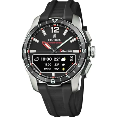 Image of Festina Connected D Hybrid Smartwatch (44mm) Black Integrated Digital Dial/Black Rubber Strap F23000/4