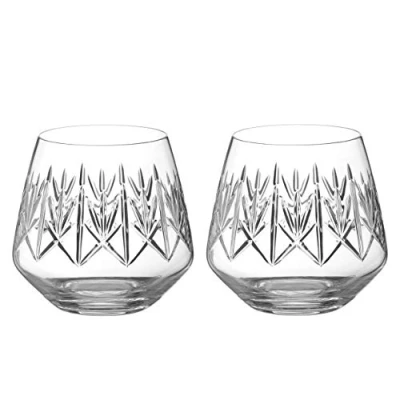 Image of DIAMANTE Whisky Glasses Crystal Short Drink Tumblers Pair with ‘Noveau’ Collection Hand Cut Design Set of 2 (5419.852)