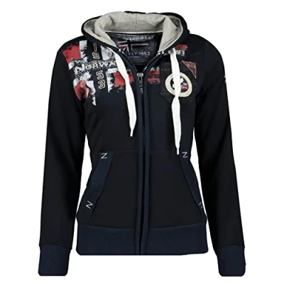 Image of Geographical Norway Fespote Lady Women&#039;s Hoodies Zip Jumpers Pockets Sweatshirt Sweater Long Sleeve Warm Top Jacket Clothes Spring Summer Autumn Winter Season (Navy Blue XL)