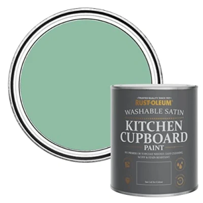 Image of Rust Oleum Green Scrubbable Kitchen Cupboard Paint in Satin Finish Wanderlust 750ml