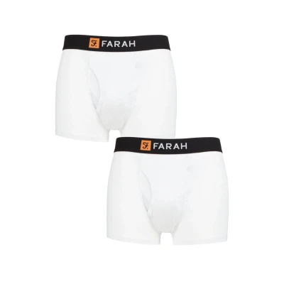 Image of Mens 2 Pack Farah Plain and Striped Cotton Classic Keyhole Trunks White / XL