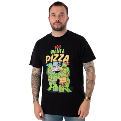 Image of Teenage Mutant Ninja Turtles Mens T Shirt Black You Want A Pizza This?! Graphic Tee for Adults TMNT Short Sleeve Retro Nostalgic 90s Cartoon Apparel Movie Comic Gift Him