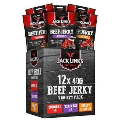 Image of Jack Link&#039;s Beef Jerky, Mixed Flavour Box, High Protein Meat Snack 4 x 40 g Original, Sweet &amp; Hot, Teriyaki Packs