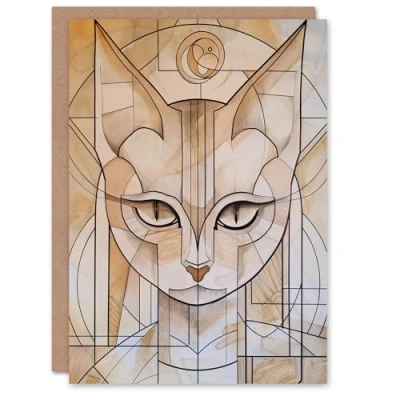 Image of Artery8 Cat Lover Art Deco Feline Design Portrait Greeting Birthday Card Him Her All Blank