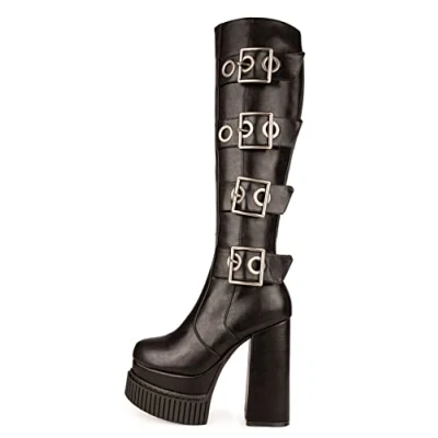 Image of LAMODA Women&#039;s Misfits Knee high boot, Black PU, 3.5 UK