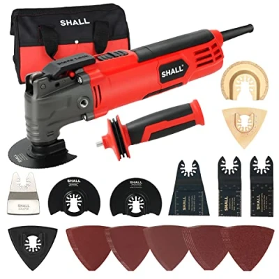 Image of SHALL Oscillating Tool, 500W Multitool Kit with 5 Oscillation Angle, Quick Change &amp; Kickback Protection, 6 Variable Speeds, Auxiliary Handle, 34Pcs Saw Accessories and Carry Bag Included