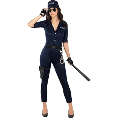 Image of Funidelia SWAT Costume for woman Police officer, Agent, FBI, Professions adults accessory fancy dress &amp; props Halloween, carnival parties Size L Black