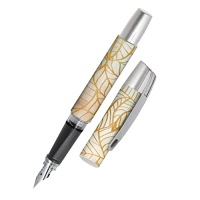 Image of Online Ergonomic fountain pen for school/college Campus Leaves solid medium nib, soft grip part, standard ink cartridges, refillable, ideal beginners/pupils/students