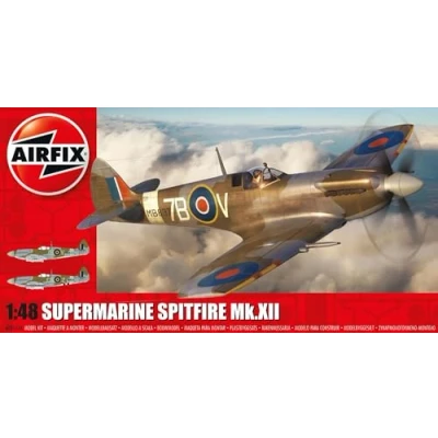 Image of Airfix Model Set A05117A Supermarine Spitfire Mk.XII Building Kit Plastic Plane Kits for Adults &amp; Children 8+, Includes Sprues Decals 1:48 Scale