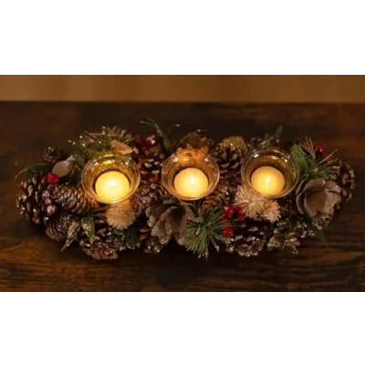 Image of Marco Paul Trio Botanical Tealight Holders Christmas Triple Tea Light Candle Decorations Rustic Lighter Votive Holder