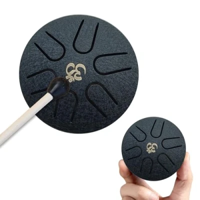 Image of YEJAHY Tongue Drum Steel 3 Inch Tongues 6 Tones Drum, Mini Pan Handpan Instrument Kit with Beaters Meditation Yoga Sound Healing (Navy Blue)