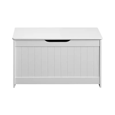 Image of Rebecca Mobili Children&#039;s Trunk, With Lid, Wooden Storage Chest, Mdf White, For Shoes Toys, Entrance Measurements HxWxD: 44,5 x 80 40 cm Art. RE6729