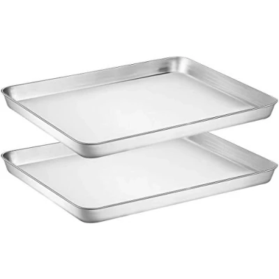 Image of Baking Sheet Cookie Set of 2, Umiten Stainless Steel Pans Tray, Non Toxic &amp; Healthy, Mirror Finish Rust Free, Easy Clean Dishwasher Safe (9 x 7 1 inch)