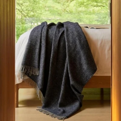 Image of Tweedmill Beehive Blanket/Throw Navy &amp; Grey 150x240cm 100% Pure New Wool Made in the UK