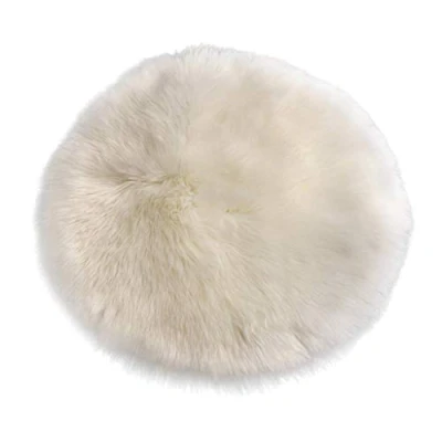 Image of N/A Faux Fur Sheepskin Round Car Stool Seat Cushion Floor Mat Furry Sofa Pad (White,30cm)