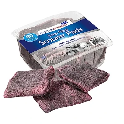 Image of HOMESHOPA Soap Filled Scourer Pads, Pack of 80 Stain and Grease Cutting Scouring Scrubber Durable Long Lasting, Steel Wool Cleaning Scrub for Hob Oven Kitchen Sink
