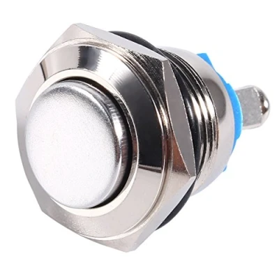 Image of 12V 16mm Car Waterproof Momentary Metal Push Button, ON OFF Self Reset Switch Horn Button Silver