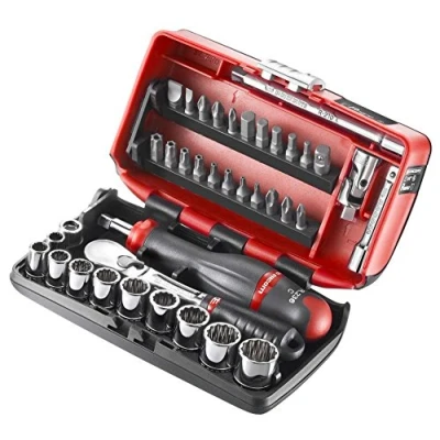 Image of Facom RL.Nano U2 1/4&quot; Inch Nano Socket Set, 12 Point, 38 Pieces, Polished, Metric