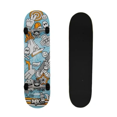 Image of M.Y X Skate &#039;Blue Sketch&#039; Complete Skateboard 31&quot; Double Kick Beginner for Kids Teenagers &amp; Adults 7 Ply Birch Deck ABEC Bearings tricks and skateparks