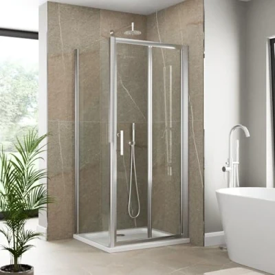Image of Luxura® 1000 x 800mm Bifold Folding Shower Enclosure Door Screen for Wet Room Cubicle Enclosures, 6mm Safety Glass Space Saving, Framed, Polished Chrome