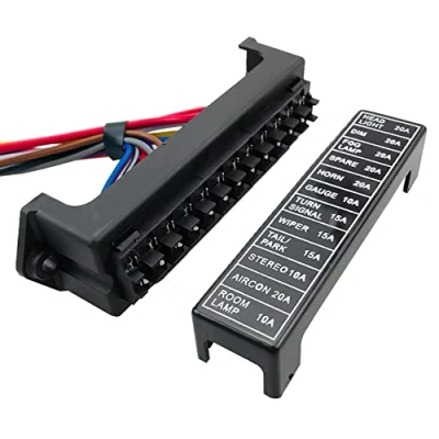 Image of Aiqeer 12 Way Car Blade Fuse Box, 2 Input Output Standard Holder, Block with Pre Wired, and 10 Pcs Free Fuses (12V / 24V 32V 48V Universal)