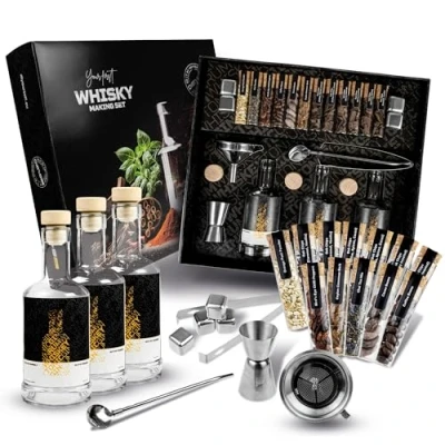 Image of DIBYS Make Your Own Whiskey Kit with 12 Natural Botanicals &amp; Accessories DIY Infusion 4 Recipe Cards for Cocktails Whisky Lovers Gifts Men Women Tasting Making Set