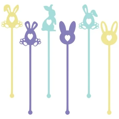 Image of Assorted Easter Bunnies Acrylic Drinks Stirrers Pack of 6