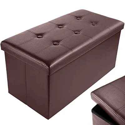 Image of Nyxi Faux Leather 76 * 38 38cm Brown Ottoman Foldable Storage Boxes Seat Foot Stool Box with Lids for Kids Toys, Bedroom, Hallway, Living Room