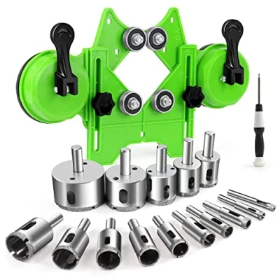 Image of Diamond Hole Saw Kit 17PCS Drill Bits Sets with Double Suction Cups Guide Jig Fixture from 4mm 83mm Hollow Set for Ceramic, Glass, Tile, Porcelain, Marble, Granite
