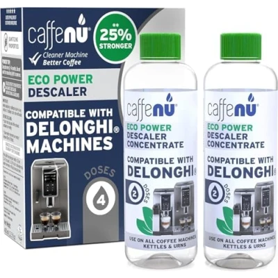 Image of Caffenu Compatible with Delonghi Descaling Kit. 400ml Descaler Solution. Removes Limescale and Provides Hotter Coffee. 2 4 Months Supply