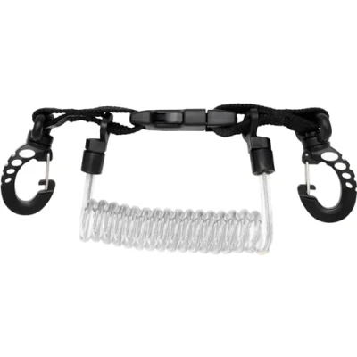 Image of Cressi Laynyard with Clip Snap Elastic Spiral Cable for Diving and Water Activities, Unisex, Black/Transparent, 2 Carabiners, Unisex