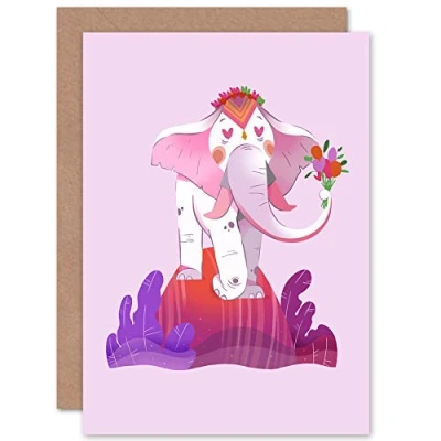 Image of Wee Blue Coo Elephant Flowers Greetings Card