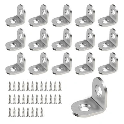 Image of Angle Brackets 20mm, 16 Piece L Shaped Small Bracket Corner Brace 90 Degree Right Angel with Screws for Shelves Wood Shelf