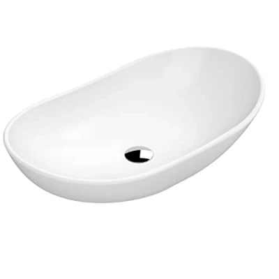 Image of nuie NBV259 Luxe Vessel Modern Bathroom Round Countertop Basin Sink, 155 x 615 360mm, Matt White