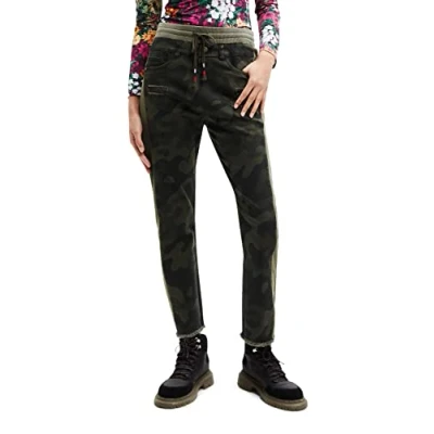 Image of Desigual Women&#039;s Pant_camo, 4086 Dark Khaki Casual Trousers, Green, S