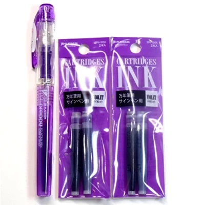 Image of Platinum Fountain Pen, New Preppy, Fine Nib, Violet(PSQ 300#28) + Ink Cartridges SPN 100A#28 (Violet) Set (Japan Import) [Komainu Dou Original Package]
