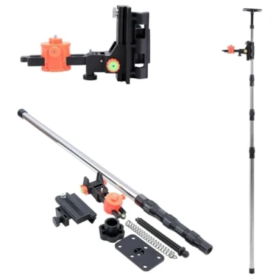 Image of TOPWAY Laser Level Telescopic Pole 115 400 cm Stainless Steel Extendable Floor to Ceiling Rod with Holder and Nylon Bag, for Rotary Cross Line Lasers Fast Flexible Positioning