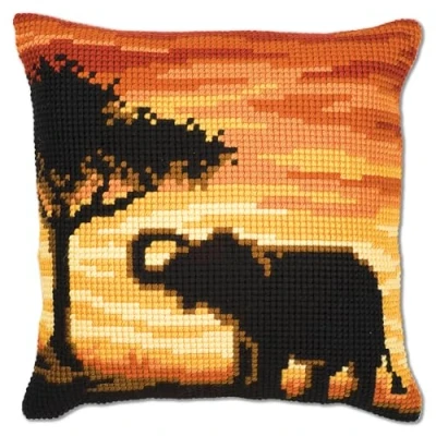 Image of Vervaco Sunset Elephant Cross Stitch Cushion, Multi Colour