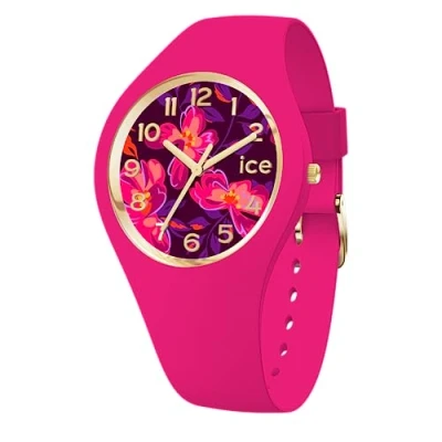 Image of ICE WATCH flower Fuschia blossom Women&#039;s wristwatch with silicon strap 021738 (Small +)