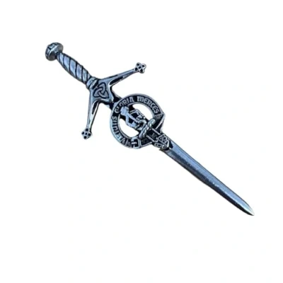 Image of Kilts Wi Hae Robertson Clan Crest Pewter Sword Kilt Pin, silver
