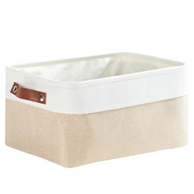 Image of Mangata Storage Baskets, Thickened Canvas Fabric Boxes with Handle for Shelves, Clothes Toys (Medium, Khaki)