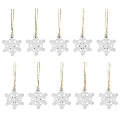 Image of 10 Wooden Christmas Snowflakes Hanging Bauble Tree Decorations Snow flake Rustic