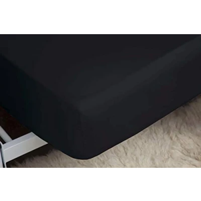 Image of Belledorm 200 Thread Count 100% Egyptian Cotton 12 Inch Deep Fitted Sheet, Black, Single