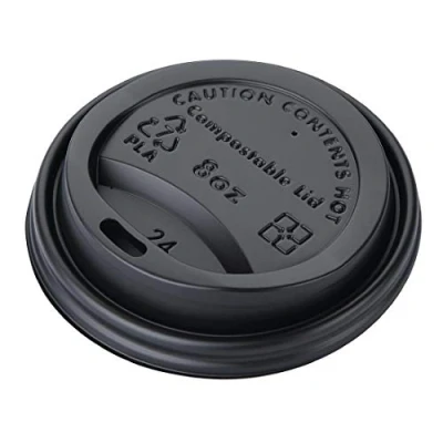 Image of Fiesta Green Compostable Coffee Cup Lids 225 ml / 8 oz (Pack of 50), Black, CPLA Lids, Size: 16(H) x83(Dia) mm, Plant Based Material, Suitable for Temperatures up to 100C, DS054