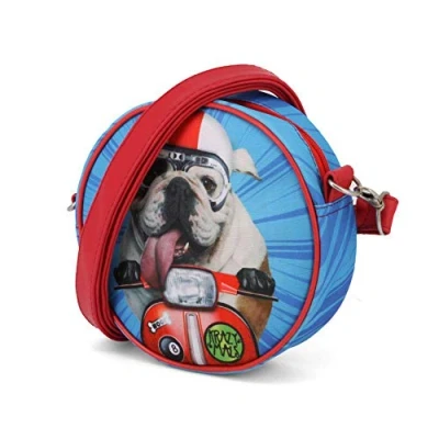 Image of Krazymals Bulldog Round Shoulder Bag, Blue, 18 x cm