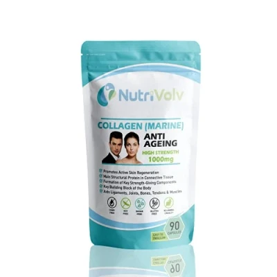 Image of NutriVolv Collagen Marine 1000mg Supplement Anti Ageing Support for Skin, Joints, Bones, Muscles &amp; Tissue Health 90 Capsules Boosts Skin Elasticity Joint Mobility
