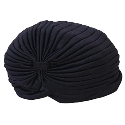 Image of Polyester Pleated Turban Head Wrap Headwrap Cap Twist Hat (Black)